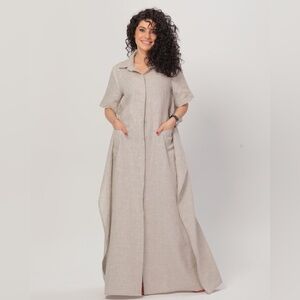 🩷 Adeptt Women Large Isabella Maxi Linen Dress Beige Quality from Europe $209